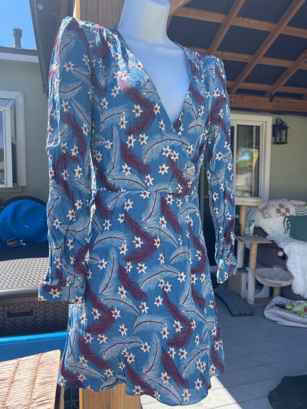 Blue Floral V-Neck Wrap Mini Dress